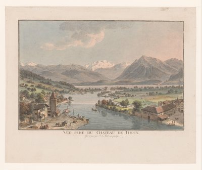 منظر لبحيرة ثون من قلعة ثون جائزة Vue du chateau de Thoun (العنوان على الكائن) بواسطة يوهان لودفيج أبيرلي