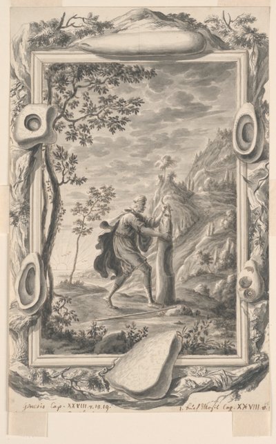 دراسة ليعقوب يصب الزيت على الحجر في Bethel، Plate 87، Physica Sacra بواسطة يوهان جاكوب شيوتشر