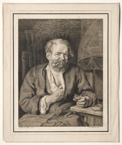 فلاح يجلس على مائدة يدخن أنبوبًا ، 1817-1821. بواسطة يوهان نيبوموك ستريكسنر