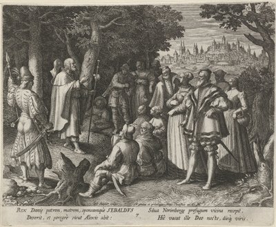 القديس سيبالدوس من نورمبرغ باعتباره ناسكًا الحياة الفاضلة للناسك (عنوان المسلسل) Trophaeum vitae solitariae (عنوان السلسلة) بواسطة مارتن دي فوس