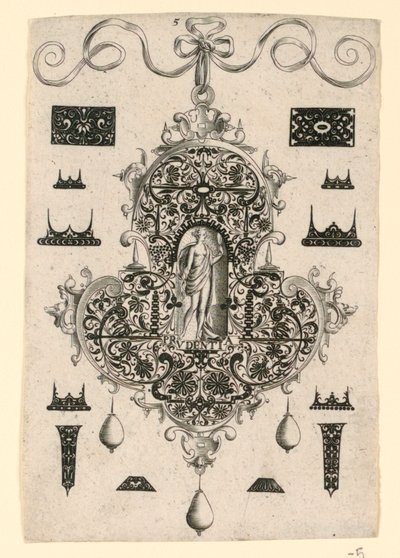 اللوحة 5 ، من سلسلة من ثمانية تصاميم قلادة مع الفضائل الأساسية بواسطة Johann Theodor de Bry