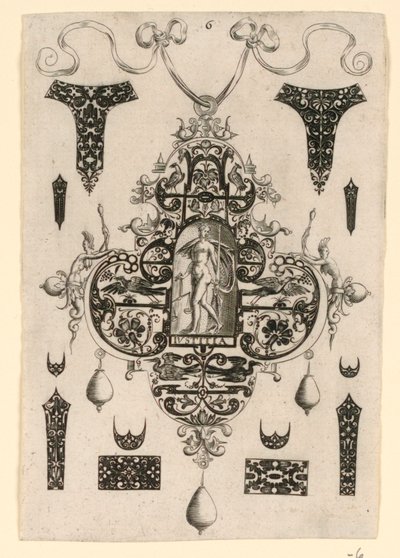 اللوحة 6 ، من سلسلة من ثمانية تصاميم قلادة مع الفضائل الأساسية بواسطة Johann Theodor de Bry