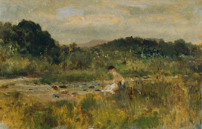 دفق المناظر الطبيعية مع فتاة جالسة بواسطة يوهان تيل الأصغر