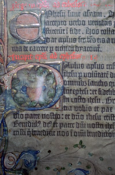 تفاصيل من إنجيل غوتنبرغ في القرن الخامس عشر لافتتاح رسالة أفسس بواسطة جوهانس جوتنبرج