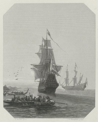 وصول أبيل تاسمان إلى نيوزيلندا ، 1642-1643 ، حوالي 1865 بواسطة يوهانس هاينريش ماريا هوبرت رينفيلد
