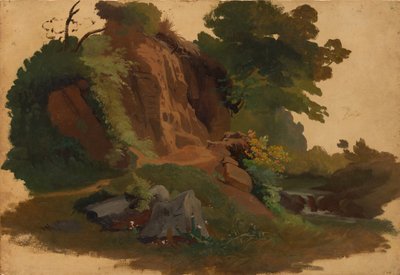 نتوء صخري بواسطة مجرى مائي في Roman Campagna ، كاليفورنيا. 1835-40. بواسطة يوهانس جاكوب فري