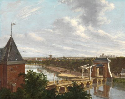 قناة أمستردام الخارجية بالقرب من Leidsepoort من المسرح الخندق الخارجي لأمستردام ، مع Leidse Poort ، يُرى من مسرح المدينة بواسطة يوهانس جيلجيرهويس