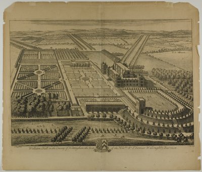 Wollaton Hall في مقاطعة نوتنغهام ، لوحة 68 من Britannia Illustrata بواسطة يوهانس كيب
