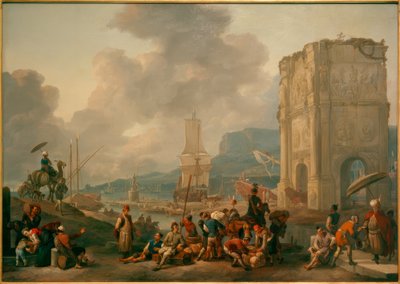 Capriccio لميناء إيطالي به قوس قسطنطين بواسطة يوهانس لينجيلباخ
