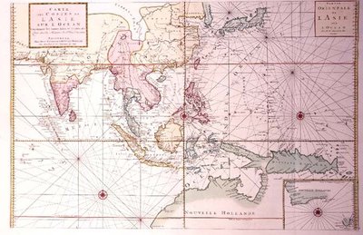 مخطط ساحلي يمتد من شمال غرب الهند إلى شمال أستراليا عن طريق اليابان والفلبين ، حوالي 1700 (نقش ملون) بواسطة يوهانس ومورتير كورنيليس كوفينز