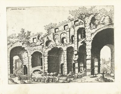 منظر لمدرج ربما يكون الكولوسيوم الآثار الرومانية ، 1561 (عنوان السلسلة) بواسطة يوهانس لوكاس فان دويتشوم (منسوب إلى)
