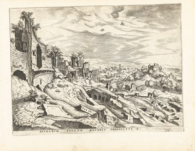 المنظر الثاني لتل بالاتين في روما الآثار الرومانية ، 1561 (عنوان السلسلة) بواسطة يوهانس لوكاس فان دويتشوم (منسوب إلى)