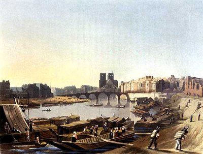 نوتردام ، من "مناظر على نهر السين" ، نقش بواسطة دانيال هافيل (1785-1826) نشره آر. أكرمان (1764-1834) 1821 (ليثو ملون) بواسطة جون (بعد) جيندال