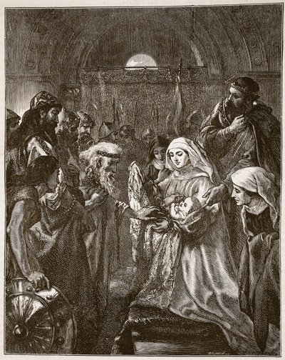 إدوارد يقدم ابنه الرضيع إلى ويلز ، رسم توضيحي من "تاريخ كاسيل المصور لإنجلترا" (نقش) (صورة بني داكن) بواسطة جون (بعد) جيلبرت