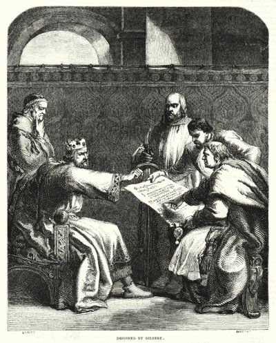King John refusing to sign the Magna Charta at Oxford, in 1215 (engraving) بواسطة جون (بعد) جيلبرت