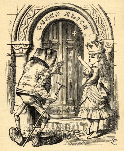 Alice and the Frog ، رسم توضيحي من `` Through the Looking Glass '' بقلم لويس كارول (1832-98) نُشر لأول مرة عام 1871 (litho) بواسطة جون (بعد) تينيل