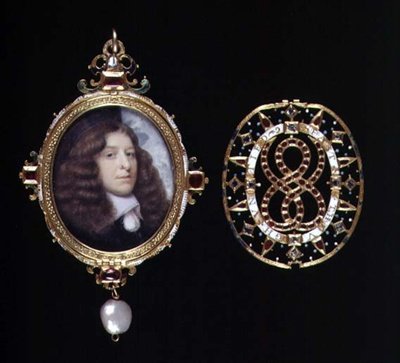 No.3863 المنمنمة لرجل مجهول في إطار وغطاء من الذهب و المرصع بالجواهر، c.1660 (رق). بواسطة جون (أتر. إلى) هوسكينز