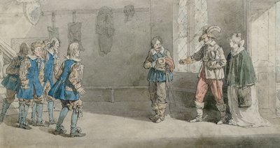 بتروتشيو ، كاتارينا والخدم في مشهد من "ترويض النمرة" ، ص 1815 (قلم ومرحاض على ورق) بواسطة جون أوغستوس أتكينسون