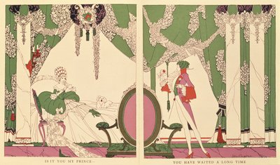 الجمال النائم ، رسم توضيحي من "حكايات الأزمنة المارة" لتشارلز بيرولت (1628-1703) 1922 (ليثو ملون) بواسطة جون اوستن