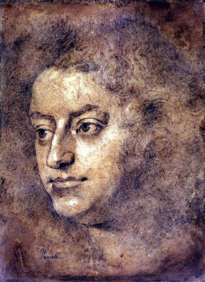 صورة هنري بورسيل (1659 - 1695) ، مؤلف موسيقي إنجليزي. لوحة منسوبة إلى السير جون كلوسترمان. الطباشير الأسود. 1695. لندن ، معرض الصور الوطني. بواسطة جون بابتيست كلوسترمان