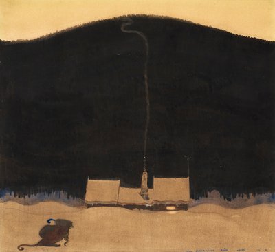 الكوخ عند سفح الجبل ، رسم توضيحي لـ "När Trollmor skötte Kungens Storbyk" بواسطة Elsa Beskow في "Bland tomtar och troll" (بين التماثيل والمتصيدون) بواسطة جون فارمر