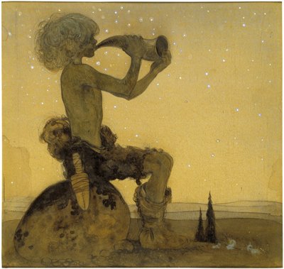 Vill Vallareman ، le berger feerique - Vill-Vallareman ، بقلم باور ، جون (1882-1918). لوحة مائية على ورق بواسطة جون فارمر