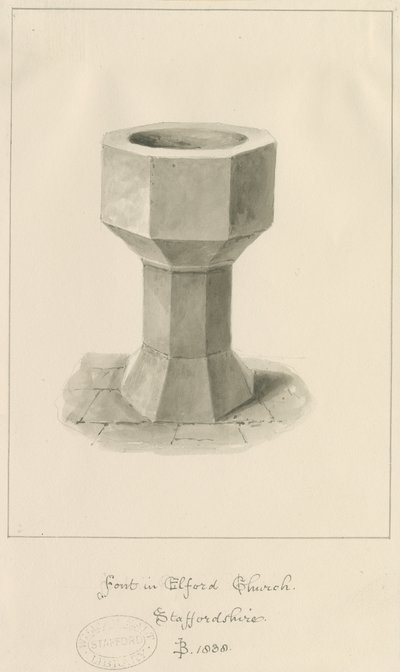 Font in Elford Church: sepia drawing بواسطة جون باكلر