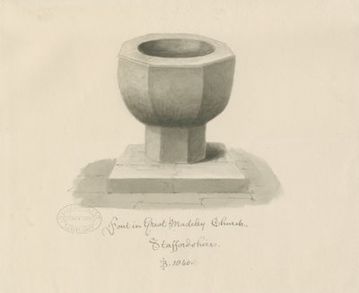 Font in Madeley Church: sepia drawing بواسطة جون باكلر