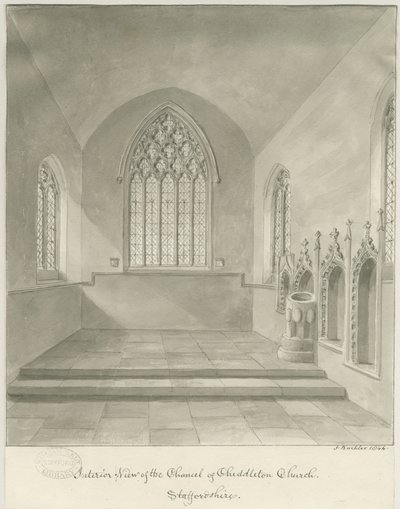Interior of Cheddleton Church: sepia drawing بواسطة جون باكلر