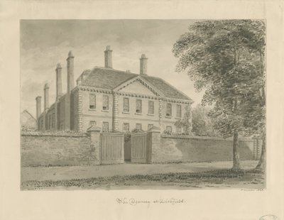 Lichfield - The Deanery in The Close: رسم بني داكن ، 1838 بواسطة جون باكلر