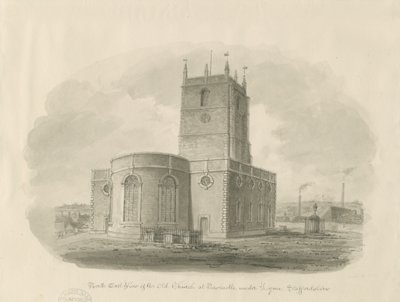 نيوكاسل-أندر-لايم - 'St. Giles the Abbot '(الكنيسة القديمة): رسم بني داكن بواسطة جون باكلر