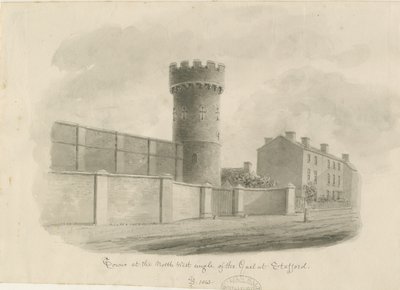 ستافورد - برج جولة من Gaol: رسم بني داكن ، 1843 بواسطة جون باكلر