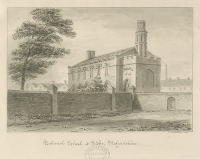 ستوك أون ترينت - المدرسة الوطنية: رسم بني داكن ، 1840 بواسطة جون باكلر