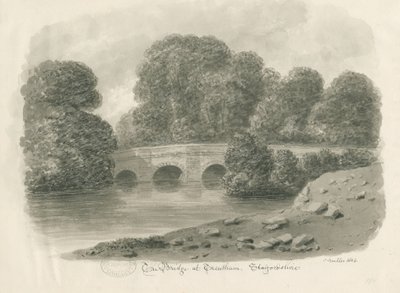Trentham Hall - Bridge: رسم غسل بني داكن ، 1844 بواسطة جون باكلر