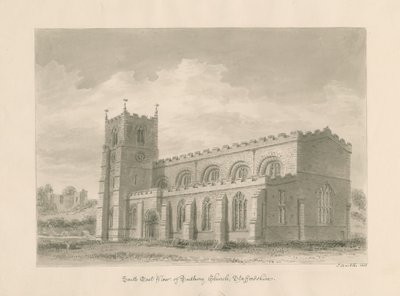 كنيسة Tutbury Priory: رسم غسل بني داكن ، 1812 بواسطة جون باكلر