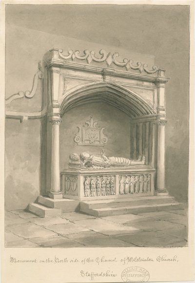 Wolstanton Church - Monument: sepia wash drawing بواسطة جون باكلر