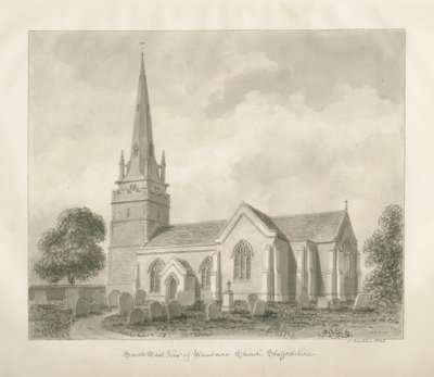 كنيسة Wombourne: رسم بني داكن ، 1845 بواسطة جون باكلر