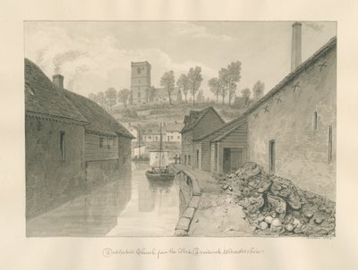 Worcestershire - Droitwich - Dodderhill Church منظر بعيد: رسم بني داكن ، 1833 بواسطة جون باكلر