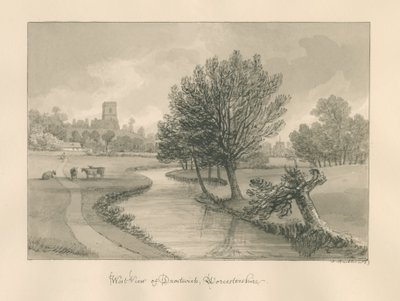 Worcestershire - Droitwich - West View of Town: رسم بني داكن ، 1833 بواسطة جون باكلر