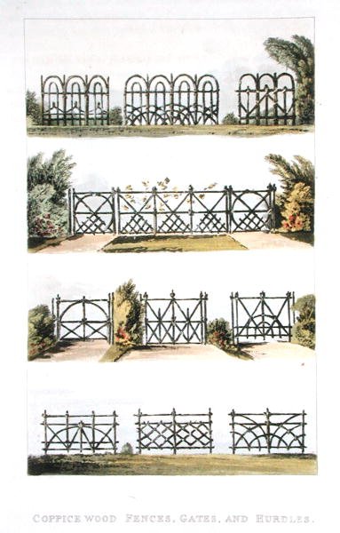 أسوار خشبية وبوابات وعقبات من خشب Coppice ، من "مستودع الفنون" لأكرمان ، نُشر عام 1823 (لون ليثو) بواسطة جون بوناروتي بابوورث