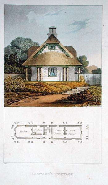 Steward's Cottage ، من "مستودع الفنون" لأكرمان ، نُشر عام 1818 (لون ليثو) بواسطة جون بوناروتي بابوورث