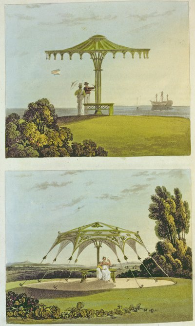 اثنان من مقاعد الحديقة المزخرفة المزخرفة من "مستودع الفنون" ، من قبل أكرمان ، 1822 بواسطة جون بوناروتي بابوورث
