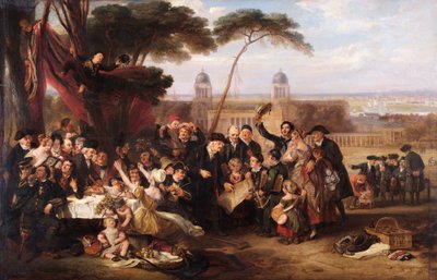 متقاعدون غرينتش إحياء ذكرى ترافالغار ، 1835 (زيت على لوح) بواسطة جون بورنت