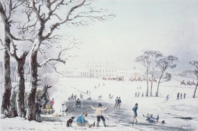 منظر لبيت باكنغهام وحديقة سانت جيمس في الشتاء ، حانة. بقلم R. Havell und Sons ، 1810 بواسطة جون بورنت