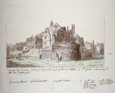 المعقل بزاوية جدار لندن ، سانت جايلز دون فناء الكنيسة Cripplegate ، مدينة لندن ، 1779 بواسطة جون كارتر