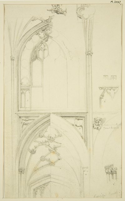 تفاصيل زخارف نافذة Clerestory وقفز الممر أدناه ، في St Mary Redcliffe (قلم رصاص وألوان مائية على ورق) بواسطة جون كارتر