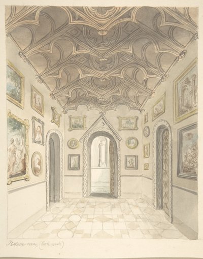 Lea Castle ، Worcestershire ، غرفة الصورة ، النظر إلى الغرب ، كاليفورنيا. 1816. بواسطة جون كارتر.