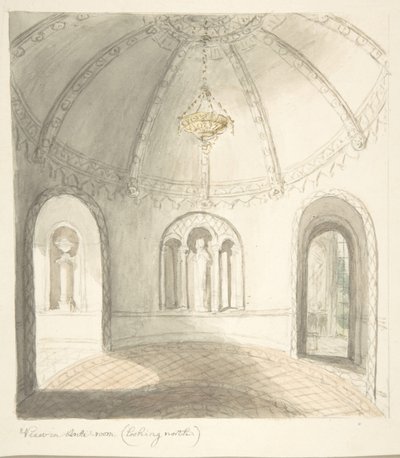 Lea Castle ، Worcestershire ، منظر في غرفة Ante ، النظر إلى الشمال ، كاليفورنيا. 1816. بواسطة جون كارتر.