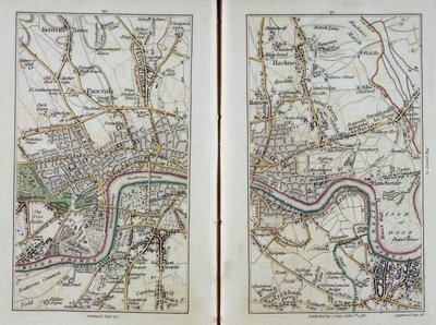خريطة شرق لندن ، الصفحتان 20-21 ، من "مسح كاري الفعلي لميدلسكس" ، 1786 (نقش يدوي) بواسطة جون كاري