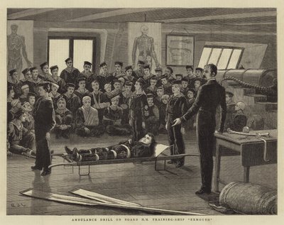 تدريب سيارة إسعاف على متن السفينة HM Training-Ship Exmouth بواسطة John Charles Dollman